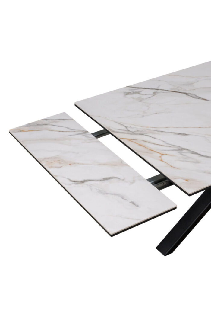 Стол обеденный PARMA 160/190/220*90*75 керамогранит матовый GILT WHITE, цвет Бело-золотистый мрамор