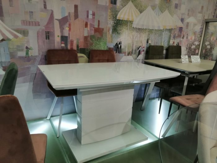Стол обеденный DT211-1 140 белый глянец, стекло экстрабелое superwhite