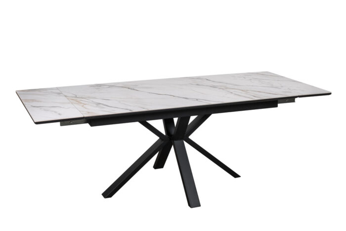 Стол обеденный PARMA 160/190/220*90*75 керамогранит матовый GILT WHITE, цвет Бело-золотистый мрамор