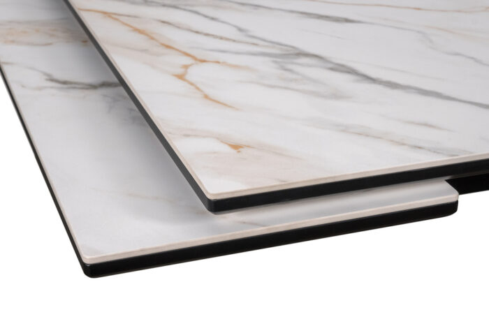 Стол обеденный PARMA 160/190/220*90*75 керамогранит матовый GILT WHITE, цвет Бело-золотистый мрамор
