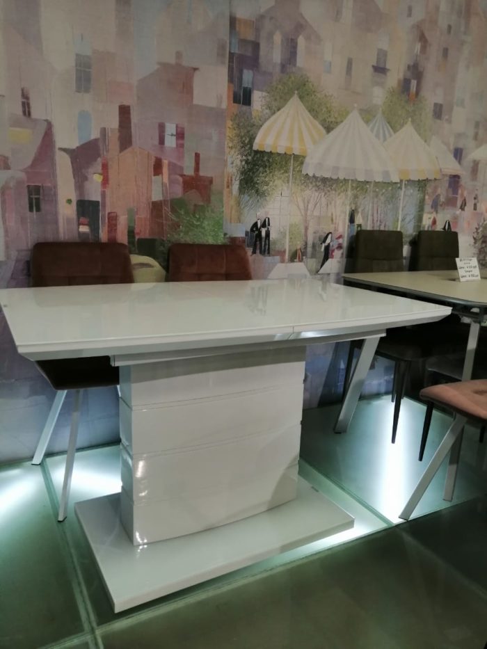 Стол обеденный DT211-1 140 белый глянец, стекло экстрабелое superwhite
