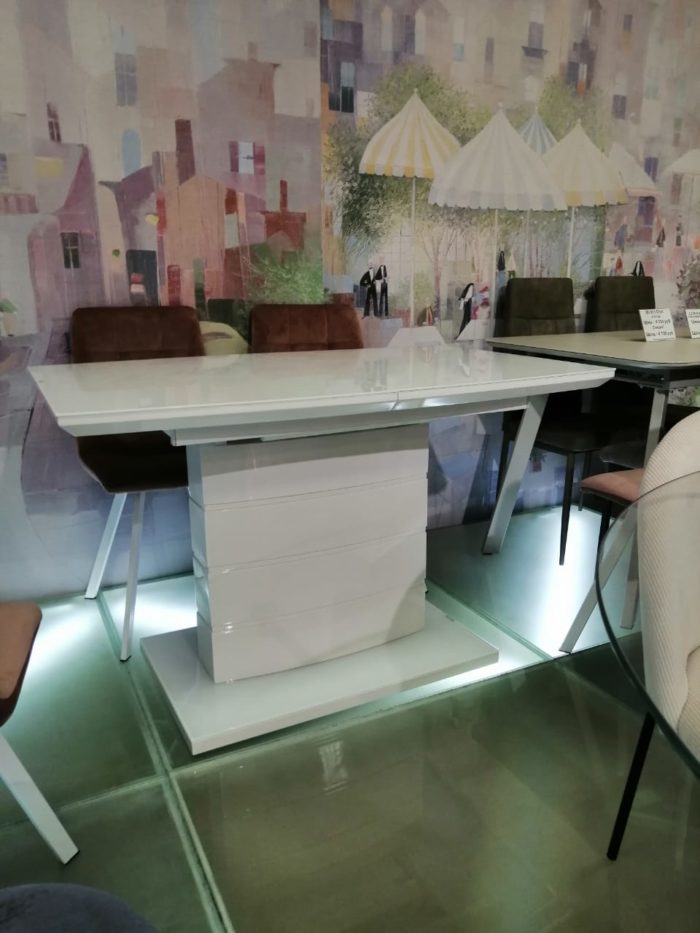 Стол обеденный DT211-1 140 белый глянец, стекло экстрабелое superwhite