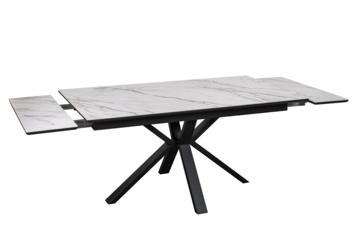 Стол обеденный PARMA 160/190/220*90*75 керамогранит матовый GILT WHITE, цвет Бело-золотистый мрамор